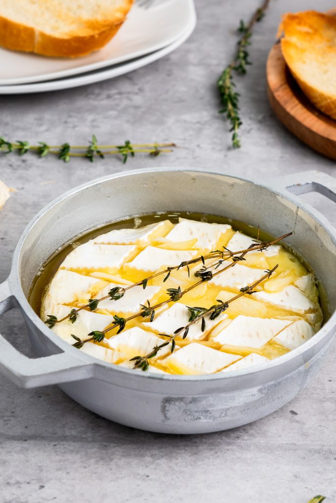 baked brie in grey dish