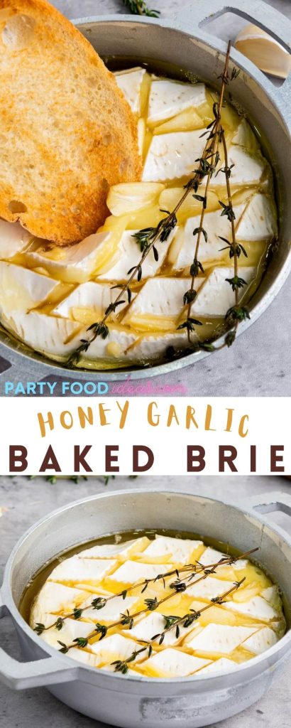 baked brie with honey pinnable image with title text