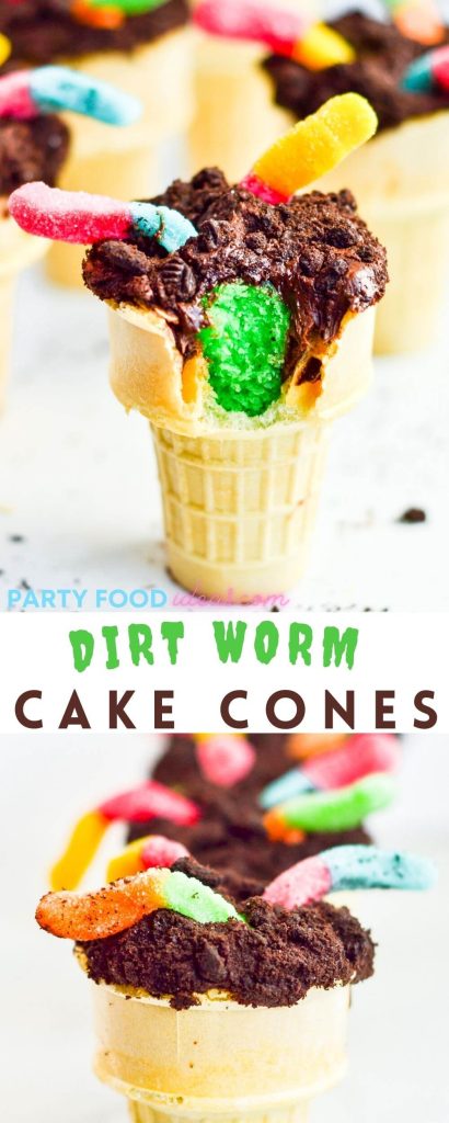 dirt cake cones pinnable image with title text