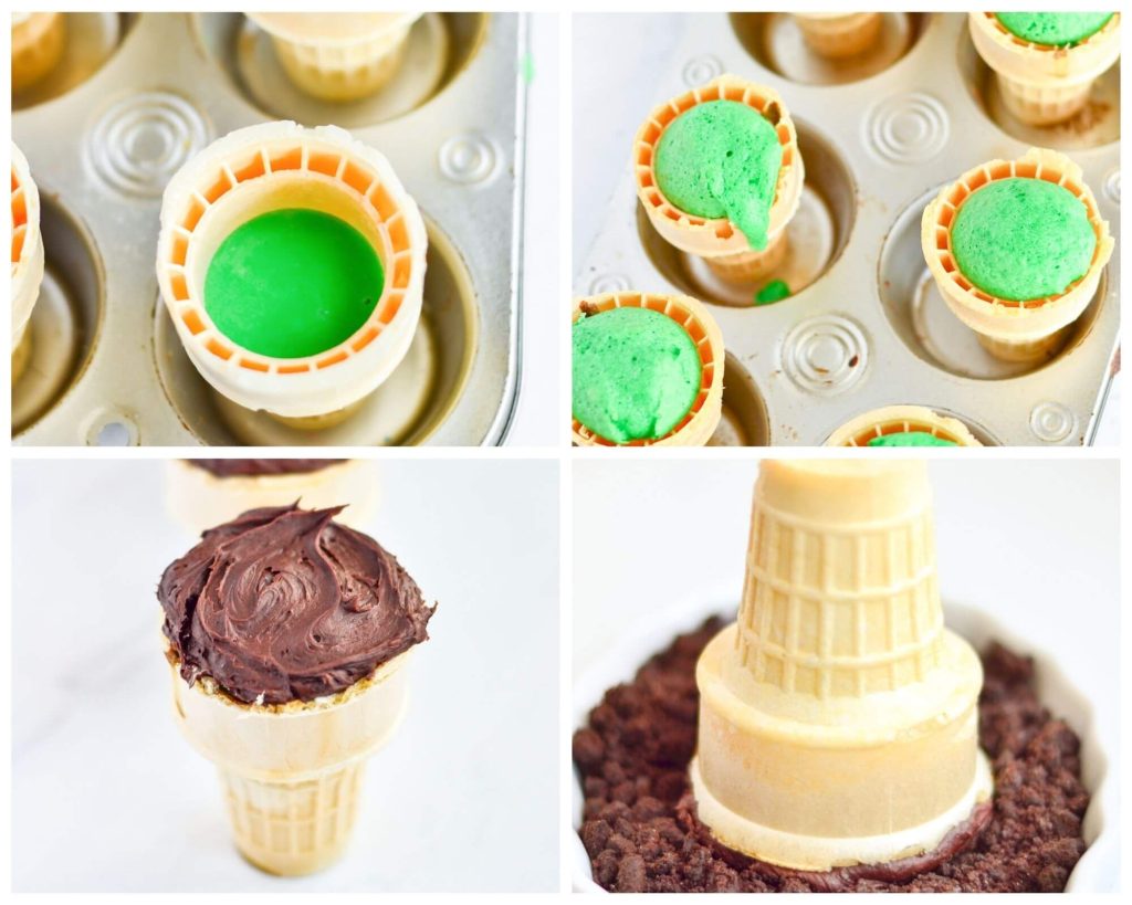 ice cream cone cakes process photo collage