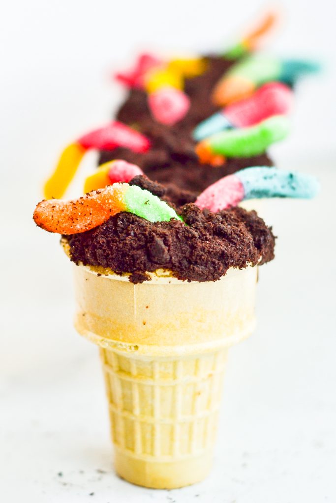 dirt worm cake in ice cream cone