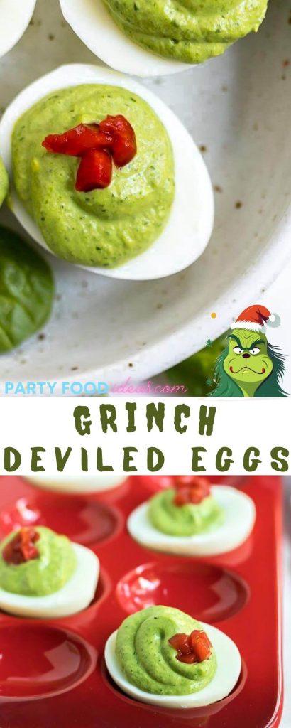 grinch deviled eggs pinnable image with title text