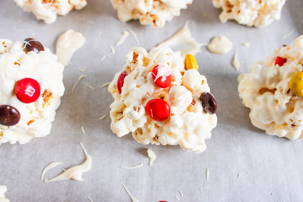 popcorn ball on parchment paper